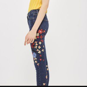 Topshop MOTO Floral Jamie Jeans Size W 25 L 25 Skinny Hand Painted